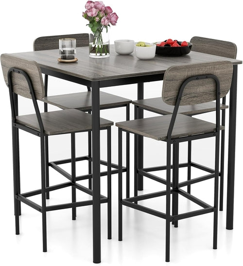5 Piece Counter Height Dining Table Set Black Oak Stools