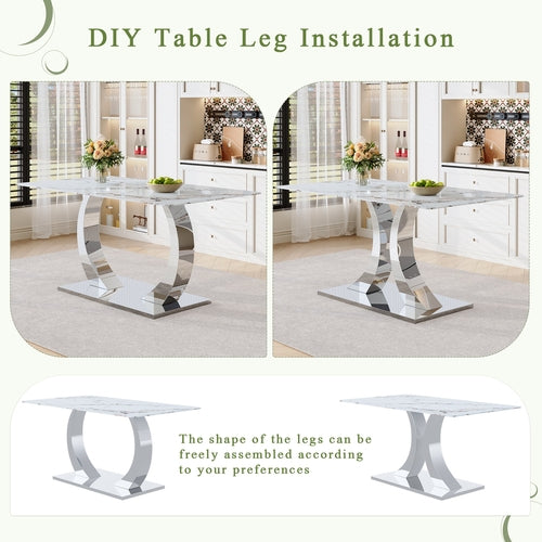 Luxury Modern 63-inch Dining Table Set With 4 Upholstered Chairs,