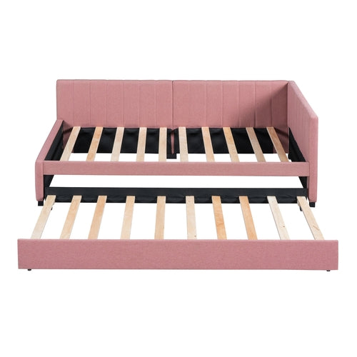Upholstered Daybed with Trundle Sofa Bed Frame No Box Spring Needed,