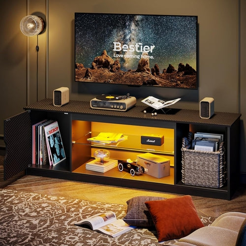 LED TV Stand 55 60 65 Inch With Adjustable Glass Shelves
