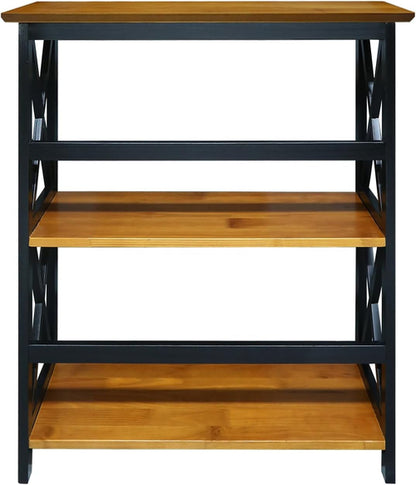 Shelf Bookcase Antique Walnut Black Three Shelf X Design