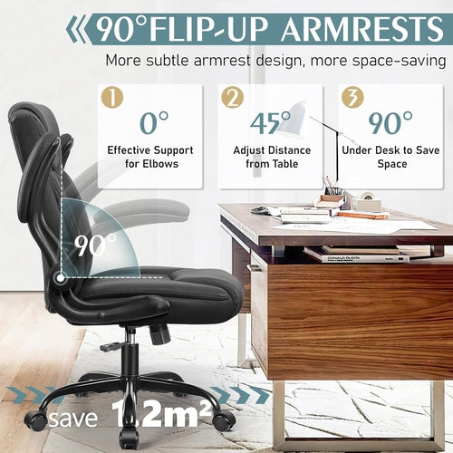 Ergonomic Leather Office Chair Adjustable Armrests Black