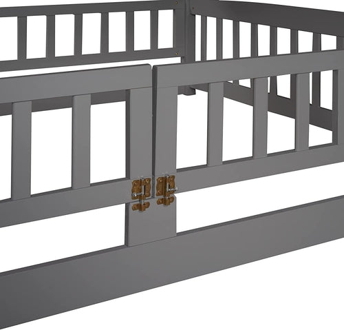 Gray Bunk Bed With Slide And Ladder For Kids Bedroom