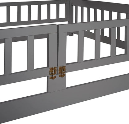 Gray Bunk Bed With Slide And Ladder For Kids Bedroom
