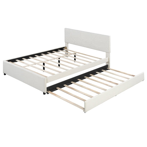 Queen Size Upholstered Platform Bed with Brick Pattern Headboard and