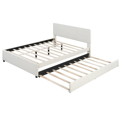 Queen Size Upholstered Platform Bed with Brick Pattern Headboard and
