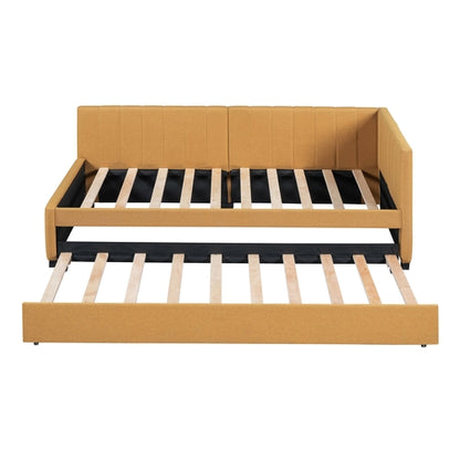 Upholstered Daybed with Trundle Sofa Bed Frame No Box Spring Needed,