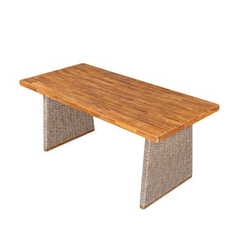 Outdoor Acacia Wood Dining Table, Teak Finish with Wicker