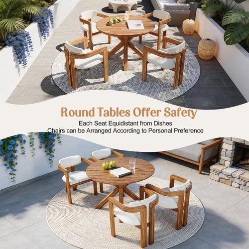 5-Piece Outdoor Acacia Wood Round Dining Set, Solid Wood Patio Table