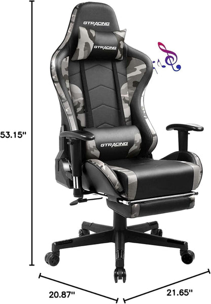 Gaming Chair With Bluetooth Speakers And Footrest Blue