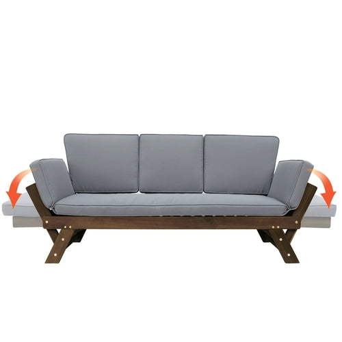 Outdoor Adjustable Patio Wooden Daybed Sofa Chaise Lounge with