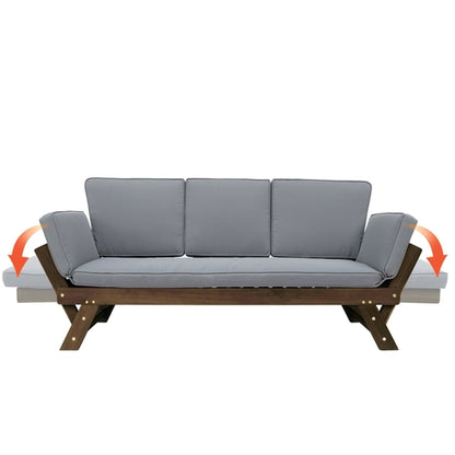 Outdoor Adjustable Patio Wooden Daybed Sofa Chaise Lounge with