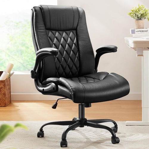 Executive Office Chair with Flip-Up Armrests,Pu Leather Ergonomic Desk