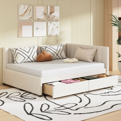 Full Size Upholstered Daybed with 2 Storage Drawers Sofa Bed Frame No