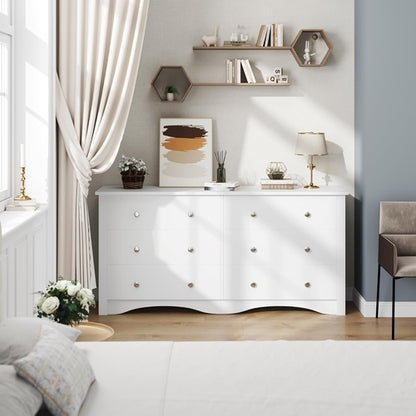 6 Wood Drawers Dresser for Bedroom, Double Dresser for TV up to 65