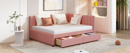 Upholstered Daybed with 2 Storage Drawers Sofa Bed Frame, Linen Fabric