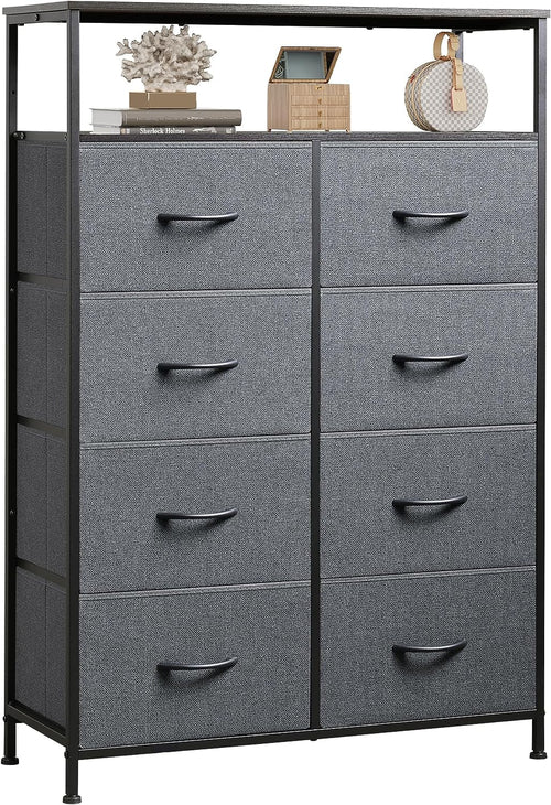 Fabric Dresser for Bedroom with Open Shelves, Tall Dresser with 8