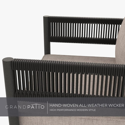 Beige 5 Piece Outdoor Wicker Patio Set With Thick Cushions