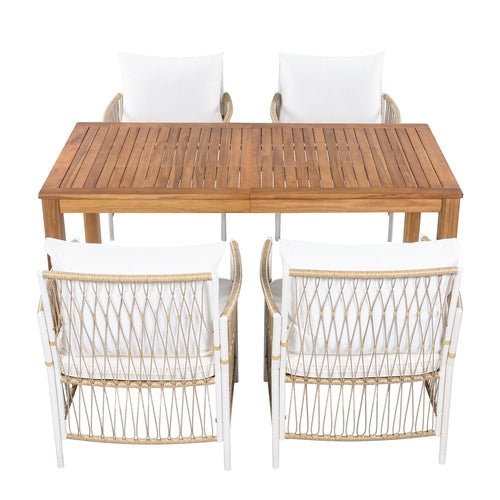 Patio 5pcs Wooden Dining Table Set, Outdoor 67''L Rectangular Table