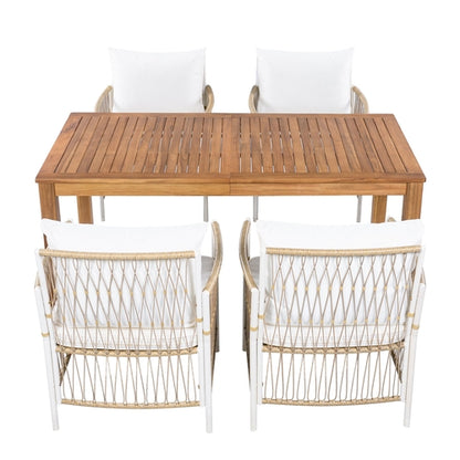 Patio 5pcs Wooden Dining Table Set, Outdoor 67''L Rectangular Table
