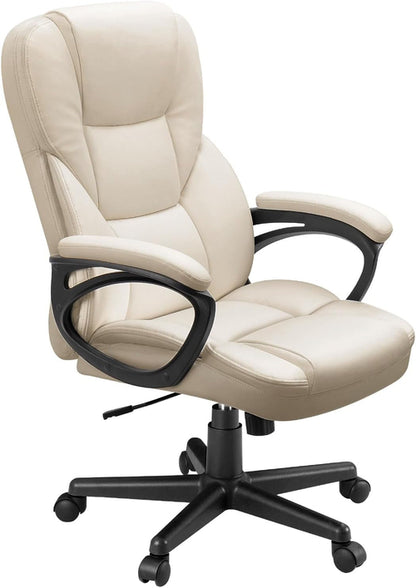 Beige High Back Office Chair With Adjustable Height And Lumbar Support