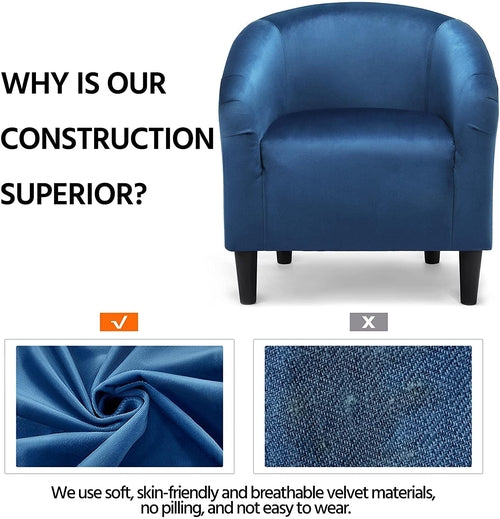 Pagoda Blue Velvet Club Chair With Curved Armrests