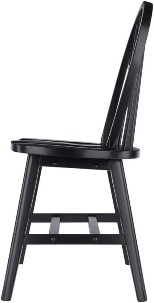 Windsor Dining Chair Set Solid Wood Black Finish 2 Pack
