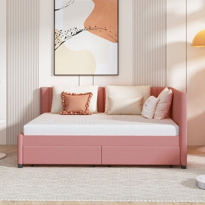 Upholstered Daybed with 2 Storage Drawers Sofa Bed Frame, Linen Fabric