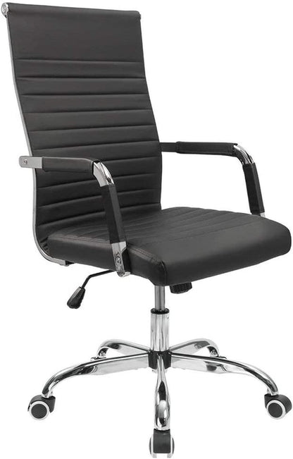 Ribbed Mid Back PU Leather Desk Chair Adjustable Black