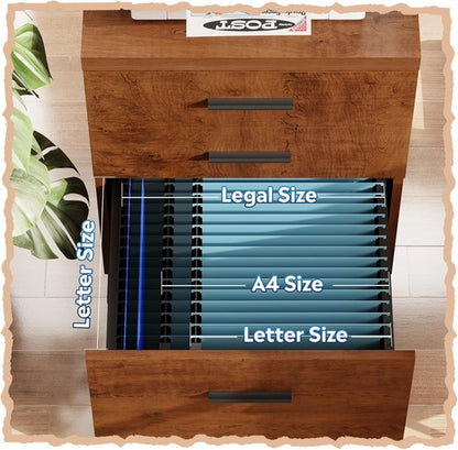 Walnut 3 Drawer File Cabinet For Home Office Under Desk With Rolling