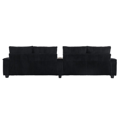 Modern 4-Seater Corduroy Sofa Couch with USB Ports, Hidden Storage and