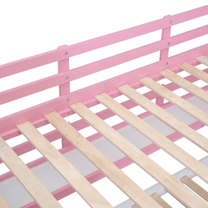 Full-Over-Full Castle Style Bunk Bed with 2 Drawers, 3 Shelves and