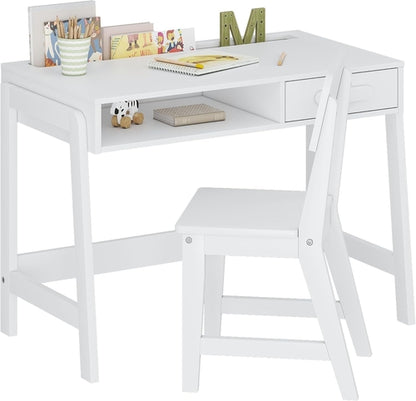 Kids Desk and Chair Set With Storage Drawers for Study