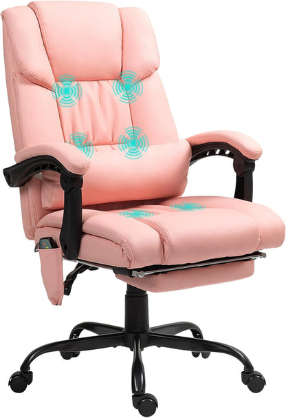 Pink Massage Office Chair With 6 Vibration Points Footrest