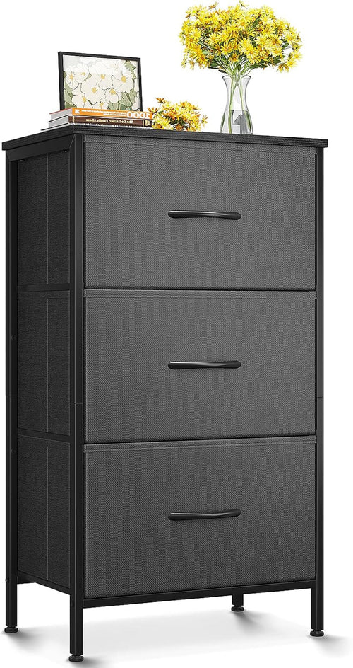 Dark Grey Dresser Nightstand With 3 Drawers Space Saver
