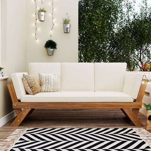 Outdoor Adjustable Patio Wooden Daybed Sofa Chaise Lounge with