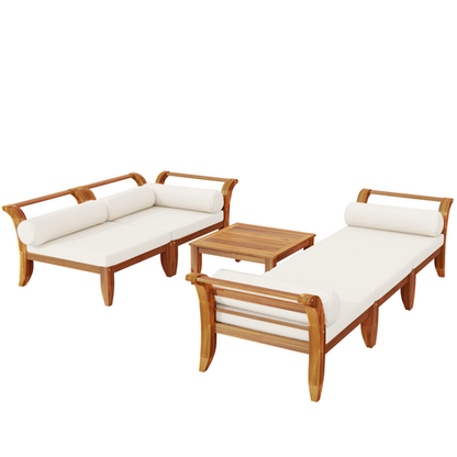 6 Piece Patio Sofa Set, Acacia Wood Outdoor Modular Sectional Garden