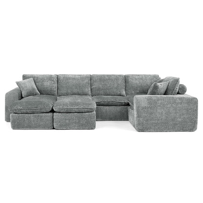 Modern Boucle L-Shaped Sectional Sofa with Two Moveable Ottomans,