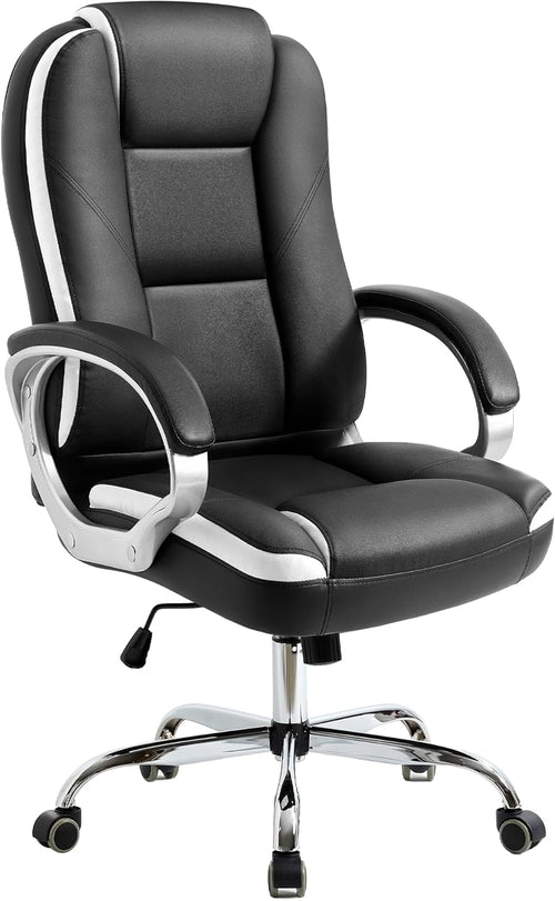 Ergonomic Black Leather Office Chair With Lumbar Support