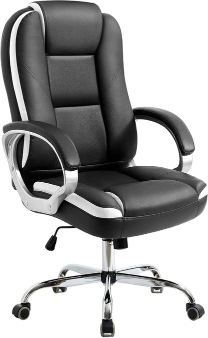 Ergonomic Black Leather Office Chair With Lumbar Support