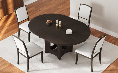 Farmhouse Extendable Round Dining Table Set for 4, 5-Piece Kitchen