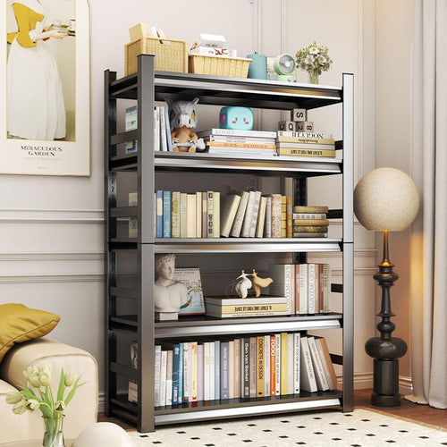 Book Shelf, 5 Tier Metal Wide Book Shelves, Heavy Duty Bookcase,