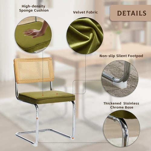 Rattan Dining Chairs Set of 2,Upholstered Mid-Century Modern Dining