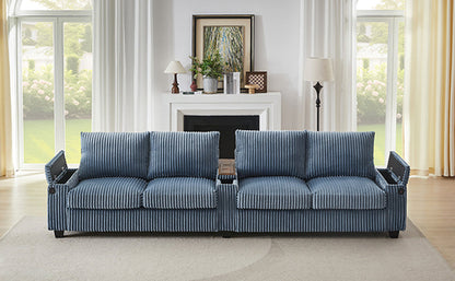 Modern 4-Seater Corduroy Sofa Couch with USB Ports, Hidden Storage and