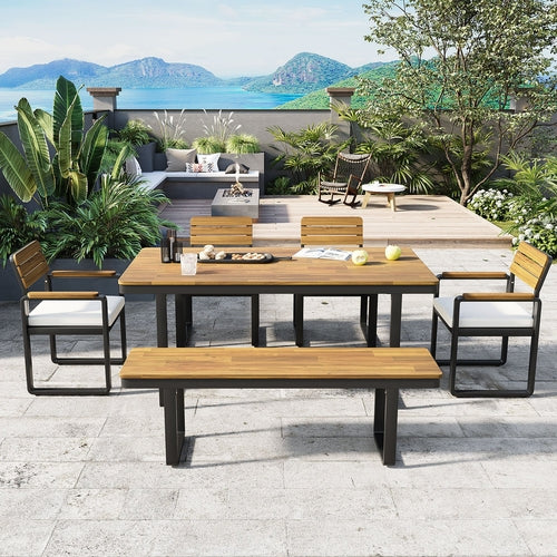 6-Piece Outdoor Dining Set, Acacia Wood, 1 Table with 4 Chairs & 1