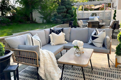 4 Piece Outdoor Wicker Patio Set Grey Memory Foam Cushions