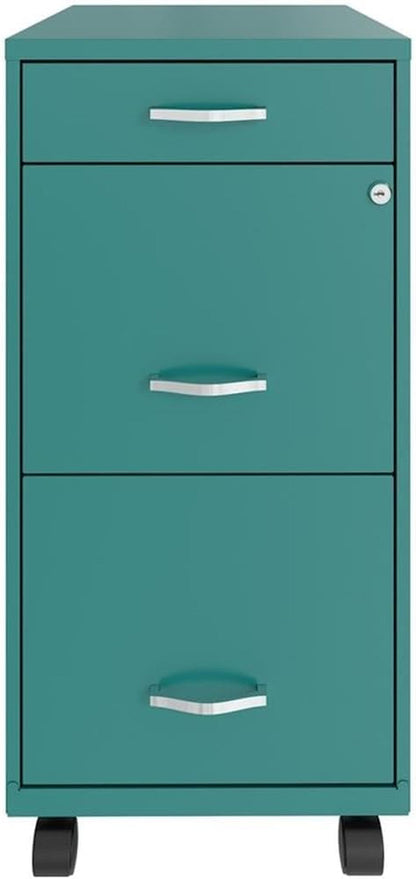 3 Drawer 29.52 Inch Turquoise Metal Filing Cabinet Lockable