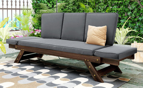 Outdoor Adjustable Patio Wooden Daybed Sofa Chaise Lounge with