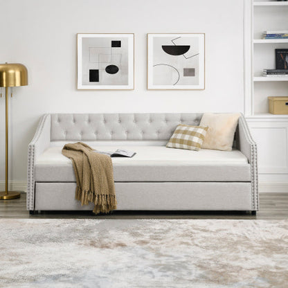 The Double Sofa Bed Has A Double Roller Upholstered Tufted Sofa Bed
