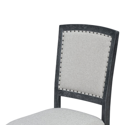 Rustic Extendable Dining Table Set with Removable Leaf, 6 Upholstered